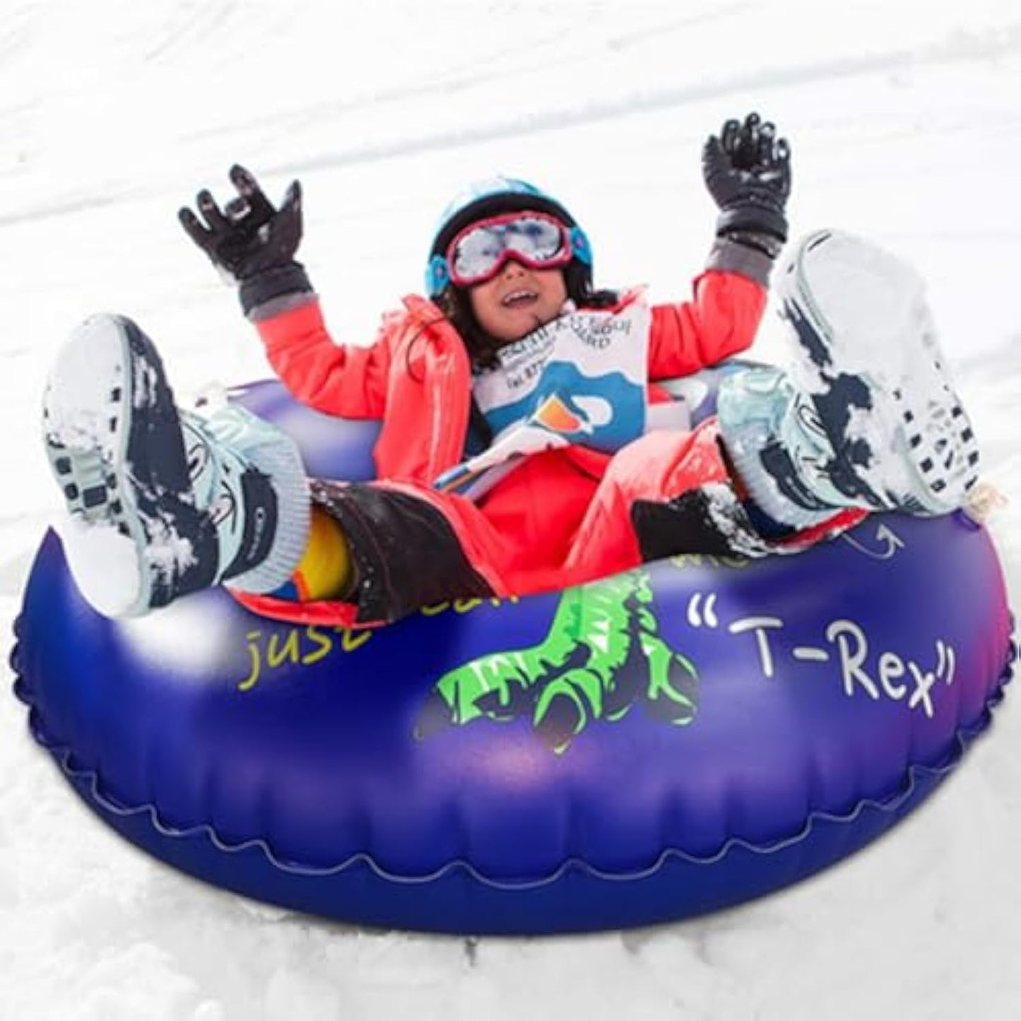 WHATOOK 36 inch 1-Pack Kids Inflatable Snow Sled, Thick and Durable Hard Bottom Snow Sled with Handle, Winter Outdoor Sports Toys for Boys Girls Family Activities