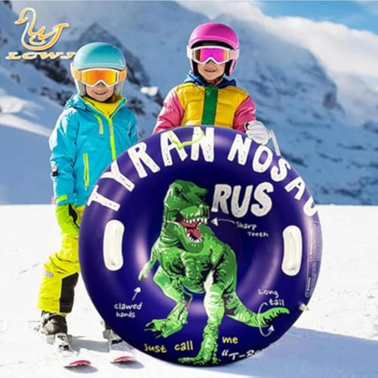 WHATOOK 36 inch 1-Pack Kids Inflatable Snow Sled, Thick and Durable Hard Bottom Snow Sled with Handle, Winter Outdoor Sports Toys for Boys Girls Family Activities