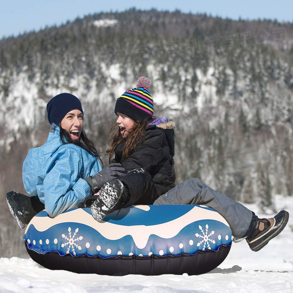 WHATOOK 47-inch 1-Pack Inflatable Sled for Kids and Adults, Thick and Durable Hard Bottom Sled with Handle, Winter Outdoor Sports Toys for Boys and Girls Family Activities (Snowflake Model)