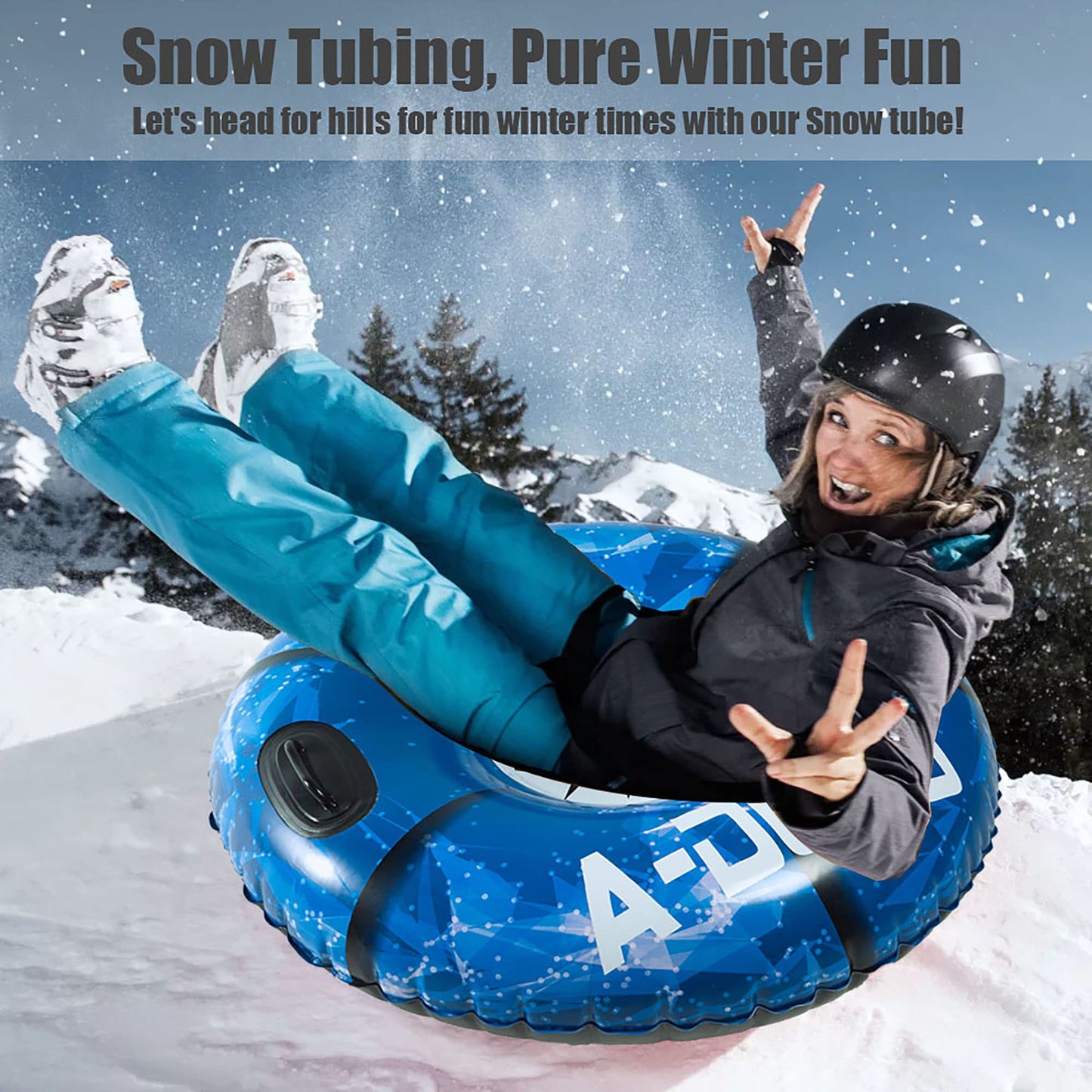 WHATOOK 47-inch 1-Pack Inflatable Sled for Kids and Adults, Thick and Durable Hard Bottom Sled with Handle, Winter Outdoor Sports Toys for Boys and Girls Family Activities (Snowflake Model)